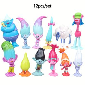TEMU 12개 카툰 트롤 피규어 세트, 플라스틱 애니메이션 캐릭터 스탠스, 다용도 실내 및 실외 장식, 크리스마스, 할로윈, 부활절, 한ук카, 추수감사절과 같은 다양한 휴일에 이상적, 전기 없이 사용할 수 있습니다.