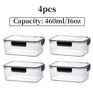 TEMU 4팩 16oz BPA 프리 PET 플라스틱 식품 보관용기, 럭셔리 블랙 뚜껑, 대용량 누출 방지 밀봉 냉장고 정리함, 샐러드, 과일 및 빵을 위한 이상적인 점심, 여행 및 식사 준비용 식품 안전 냉장고 대체 보관함|냉장고|김치냉장고|쌀냉장고