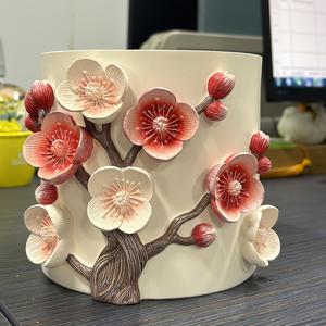 TEMU 1개 대형 직경 레진 꽃병, 매화 3D 패턴, 실내/외 장식용 화분, 화분용 정원 장식 선물