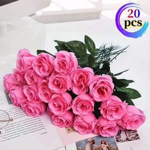 TEMU 20개 핑크 인공 장미 | 36cm 생동감 있는 플라스틱 꽃과 줄기 & 녹색 잎 | 데이, 결혼식, 홈 데코, 사무실, 축제 행사에 이상적 | 배터리 필요 없음 | DIY 프로젝트 및 계절 축하 행사에 완벽
