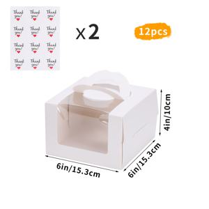TEMU 12개 투명 창 케이크 박스, 일회용 종이 제과 용기, 정사각형 플립 탑 디자인, 생일, 파티, 디저트, 초콜릿, 페이스트리, 휴일, 할로윈 주방 용품