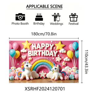 TEMU 생일 파티 장식 깃발, 180cm x 110cm, 실내외 축하용 귀여운 폴리에스터 벽 배너