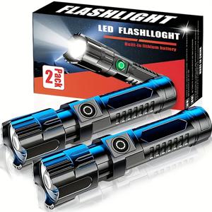 TEMU 2팩 YANHUO LED 손전등, 3 모드, 줌 가능, USB 충전식 리튬 배터리, 야외 하이킹, 캠핑, 가정 비상, ABS 소재, 비수면, 충전 케이블 및 사용 설명서 포함, 추석, 크리스마스, 할로윈, 새해, 봄 축제에 이상적