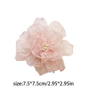 TEMU 5pcs 복숭아 핑크 쉬폰 꽃 자수 패치, 가벼운 오르가자 애플리케이스, 패션과 귀여움, DIY 공예, 머리끈, 클립, 의류 액세서리용