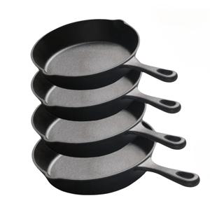 TEMU 4pcs 캐스트 아이언 프라이팬 세트, 핸들이 있는 미리 시즈닝된 비스듬한 조리기구, 스타이프 프라이, 브레이징, 베이킹에 다용도로 사용할 수 있으며, 식기세척기에서 안전하게 세척할 수 있으며, 사과 파이 및 퀴치에 이상적이며, 실내 및 실외 요리용 다목적 주방 도구