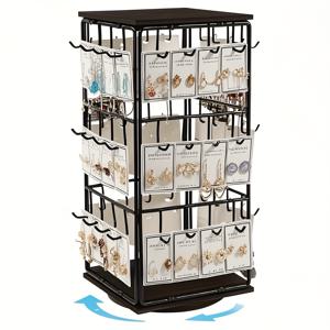 TEMU 1pc 회전 보석함 타워, 철 & 나무 귀걸이 전시대, 회전 액세서리 랙 반지, 귀걸이, 스터드, 목걸이, 팔찌, 여성 선물 교환, 독립형 & 전원 불필요, 3.2 입방피트 이하 보관 용량, 27인치 이상 높이|귀걸이|링귀걸이