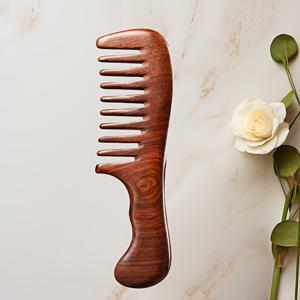 TEMU 산달우드 와이드 이빨 헤어 빗 - 정전기 방지 목재 탈모 빗, 일반 머리용, 천연 나무 두피 마사지 빗, 이상적인 가정용 선물