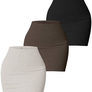 TEMU 3pcs 여성용 무봉제 하이웨이스트 운동 스커트 - 요가, 러닝 & 캐주얼 착용을 위한 신축성 있는 리브드 스타일의 스트레치 스커트, 세탁기 사용 가능 올시즌 피트니스 스커트 블랙/그레이/베이지, 오판크 원단
