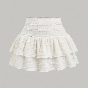 TEMU 여성용 우아한 단색 프릴 밑단 미니 스커트 - 반투명 스트레치, 세탁기 사용 가능, 사계절 캐주얼부터 포멀웨어까지, 귀여운 스타일의 여성용 가벼운 소재