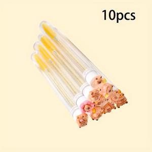 TEMU [5/10/50pcs Kapibara 눈썹 연장 브러시] 5/10/50pcs Kapibara 눈썹 연장 브러시, 귀여운 카피바라 디자인, 재사용 가능한 나일론 브러시 오발 브러시, 정상 피부용 향수 없는 ABS 플라스틱 핸들