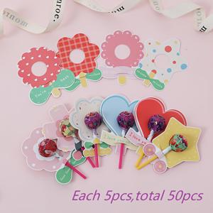 TEMU 50개 세트 귀여운 꽃 롤리팝 종이 카드, 만화 패턴 장식 인서트, 일상적인 선물, 보상 및 휴일 기념식용 종이 캔디 스틱, 다양한 색상 - 수박 레드, 카르민, 로투스 핑크
