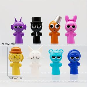 TEMU 8피스 생동감 있는 PVC 애니메이션 피규어 세트 - 만화 리듬 게임 캐릭터, 전기 필요 없음, 크리스마스, 할로윈, 추수감사절, 데이 장식 및 수집용으로 이상적 - 실내/외부 다용도 사용, 애니메이션 스티커