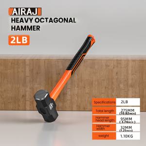 TEMU AIRAJ 헤비듀티 팔각형 해머 - 1LB/2LB/3LB 옵션, 고탄소강 슬립 방지 손잡이, 내구성을 위한 솔리드 헤드, 사무실, 주택 개조 및 DIY 프로젝트에 이상적, AIRAJ