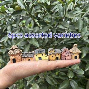 TEMU 6pcs 미니어처 레진 집 인형 세트 - DIY 공예, 양서식 식물 육성 및 풍경 장식에 이상적, 전기 없음