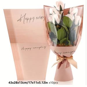 TEMU 10pcs/set 밝은 핑크색과 커피 색상의 꽃 포장지, 웨딩 선물 포장지, 신부 웨딩 캔디 포장지, 웨딩 웨딩 꽃 보석 장식, DIY 웨딩, 생일, 기념일 선물지, 꽃과 리본이 포함되어 있지 않습니다.