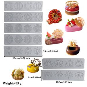 TEMU 7pcs 실리콘 레이스 매트 세트, 설탕 공예용, BPA 프리 디저트 케이크 장식, 초콜릿 크리스프 모양, 과자 디스플레이 도구, 케이크 장식용 폰단 모양