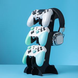 TEMU 게임 컨트롤러 & 헤드폰 스탠드 - PS5, PS4, Xbox, 스위치 컨트롤러용 슬림 블랙 아크릴 3단 거치대, 틸 액센트 - 게이머를 위한 튼튼한 정리대