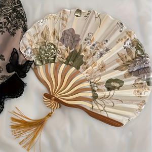 TEMU 우아한 빈티지 물감 그림 팬, 태슬이 달린 휴대용 중국식 춤 팬, 남성과 여성에게 적합한 휴대용 장식품, 일상 사용 및 특수한 기회에 적합, 어머니의 날 선물 및 봄 여름 파티의 최고 선택|빈티지