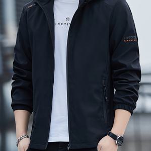 TEMU 1pc 남성 캐주얼 스포츠 자켓, 후드, 폴리에스테르 섬유, 클래식 프레피 스타일, 긴 소매, 지퍼 포켓, 패션 디자인, 봄/가을 야외 착용용 후드 포함