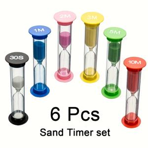 TEMU 6pcs 샌드 타임 세트, 컬러풀한 시간 유리 타임, 1-30분 정확도, 전기 없음, 컴팩트하고 휴대용|타이머