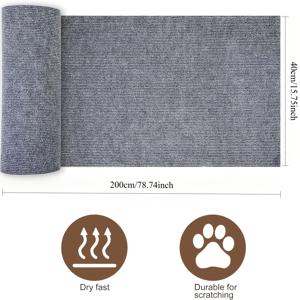TEMU 고양이가 긁을 수 있는 자체 접착 스크래칭 매트가 특징인 가구 보호대, 소파, 문, 고양이 나무 선반을 발톱으로부터 보호합니다(회색, 78.7 X 15.8).