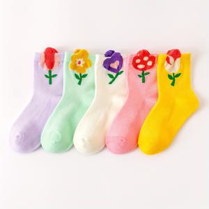 TEMU 5개 세트 화려한 꽃무늬 공주 양말 - 부드럽고 통기성 좋으며 땀 흡수, 만화 꽃, 사계절 착용 가능, 선물 및 파티용 이상적, 귀여운 양말