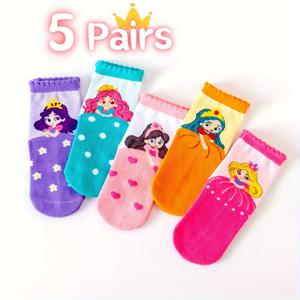 TEMU 5 켤레 여아 선물 양말, 봄, 여름, 가을, 겨울 여아 귀여운 요정 공주 이미지 만화 양말, 어린이 화려한 달콤한 양말, 부드러운 땀 흡수, 일년 내내 착용 가능, 휴일 및 생일 선물 파티 양말