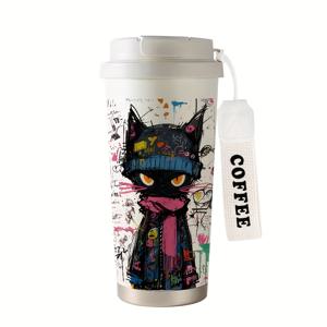 TEMU 530ml 창의적인 고양이 커피 컵, 만화, 귀여운, 재미있는, 휴대용 이중 음료 보온 컵, 보온 냉수 컵, 뜨거운 음료와 차가운 음료 모두에 적합, 남녀 공용, 사무실, 가정, 야외, 어린이날 선물