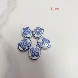 TEMU 5개 REMOH 수작업 튤립 세라믹 비즈, 타원형 패션 장식 스페이서 비즈, DIY 쥬얼리 만들기 위한 식물 테마 도자기, 데이 & 어머니의 날 선물에 완벽합니다.