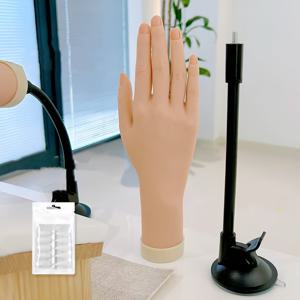 TEMU 연습용 손 모형, 부드럽고 유연한 손가락으로 다양한 네일 스타일을 보여줍니다. 네일 아트 도구 세트 (40개의 네일 팁 및 48개의 젤리 글루 스티커 포함)|네일아트|네일팁