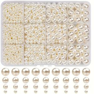 TEMU 4/6/8/10Mm/1400pcs 아크릴 순백색 오프화이트 비즈 세트, 다양한 색상 선택 가능, 장식, DIY 팔찌 및 목걸이 제작에 적합