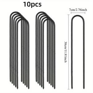 TEMU 6/10개 블랙 스틸 파일, 트램펄린 바람 파일 U자형 못, 30cm/12인치 헤비 메탈 랜드스케이프 못, 블랙 부식 방지 코팅 스틸 파일, 야외 마당, 정원 장식 랜드스케이프, 트램펄린, 축구 게이트, 캠핑 텐트에 적합
