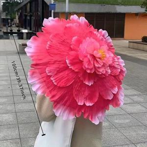 TEMU 화려한 핑크 복숭아 꽃 우산 모자 - 눈길을 끄는 꽃무늬 디자인, 카본 파이버, 자외선 차단, 야외 활동, 여행, 거리 공연, 파티 및 정원 장식에 완벽, 여행 액세서리|독특한 파라솔|카본 파이버 우산|양산