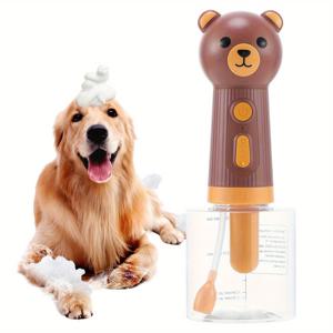 TEMU 전기 거품 분무기, 애완동물용, 갈색 곰 디자인, USB 충전식, 높은 거품 출력, 개/고양이/집 청소에 적합, 깊은 애완동물 털 클리너, ABS 플라스틱, ≤36V 작동 전압