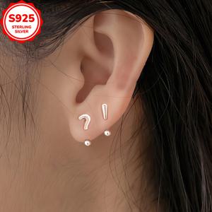 TEMU 925 스테인리스 실버 질문 마크 느낌 포인트 불규칙한 스타드 귀걸이, 간단한 힙합 스타일, 하이퍼알러지성 스크루 백, 일상 및 선물 기회, 마르티 그라스 데이 적합, 1.1g, 산화 방지 선물 상자 포함