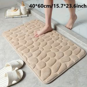 TEMU 1pc 비누 바스 매트, PVC 후면 - 기계 세척 가능, 평평한 짜임 폴리에스터 매트, 낮은 풀, 짜임 직물 직사각형 욕실 흡수 매트, 욕실 안전을 위한 매우 흡수성이 높은 발 패드, 욕실 바닥 매트 | 체크무늬 패턴 매트 | 짜임 구조, 욕실 매트|발매트