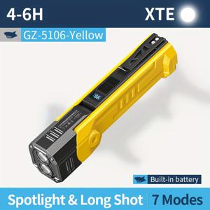 TEMU 스마일링 샤크 GZ5106 자석 손전등, LED + COB 작업 조명 - 초강력, 헤드 회전 가능, 7가지 모드 화이트/레드 조명, Type-C 충전식, 휴대용 후크 디자인, 캠핑, 기계 작업, 비상 상황에 적합