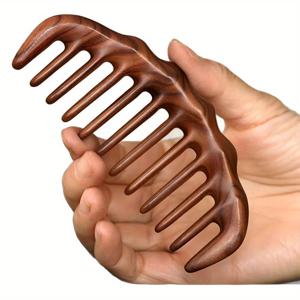 TEMU 1개의 두피 마사지 및 헤어 브러싱을 위한 넓은 이빨의 백단향 빗, 모든 모발 유형에 적합, 나무 손잡이가 특징, 스타일링 및 일상 사용에 이상적, 일반 모발 관리를 위해 설계됨.