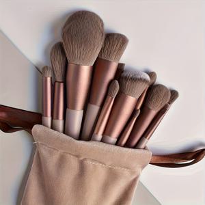 TEMU 13pcs 고급 메이크업 브러시 세트, 부드러운 합성 브리스틀, 여행용 가방 포함, 향수 없는, 모든 피부 유형에 적합