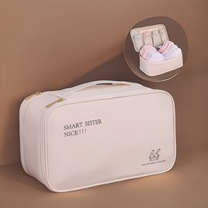 TEMU 1pc 스마트 언니 대용량 브라 및 속옷 양말 정리 가방, 다중 부피 여행 란제리 보관 가방, 폴리에스터 단색, 손세탁/건조 세탁, 짠 천