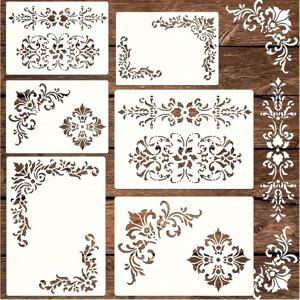 TEMU 6pcs 빈티지 다마스커스 코너 에지 템플릿 세트 - 나무, 캔버스, 종이, 직물 및 바닥 DIY 공예, 야생 꽃 템플릿, 가구 템플릿, 벽 템플릿을 위한 재사용 가능한 템플릿.