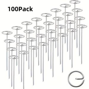TEMU 100개 팩 6인치 원형 상단 핀, 11구안 방식 방수 갈바니 스틸 랜드스케이프 스테이플 핀 실버 가든 스태크 G형 SOD 스테이플 지면 랜드스케이프 재료, 개 울타리 및 PVC 파이프
