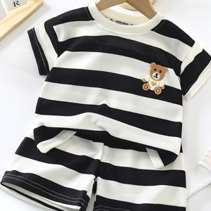 TEMU 신상 아동용 반팔 티셔츠 + 쇼츠 2pcs 세트 여름 유아 남아 옷 키즈 캐주얼 웨어 스포츠 수트, 야외 활동에 완벽