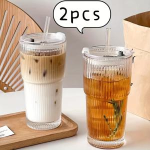 TEMU 마스크와 스트로가 함께 제공되는 안경 세트, 600ml/21.1oz 초대용량, 재사용 가능한 차가운 음료, 주스, 커피 및 물에 적합, 가정 및 주방 사용에 적합, 재활용 가능한 재료 사용, 선물로 좋습니다. 2팩.|텀블러|커피