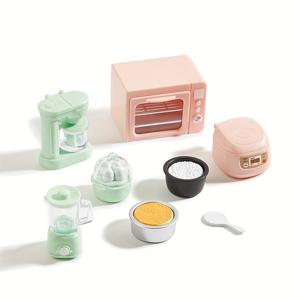 TEMU 매력적인 미니 인형의 집 주방 세트 - 전자레인지, 밥솥, 계란 거품기 & 두유 메이커 포함 - 핑크 & 녹색-노란색, 플라스틱 - 놀이 시간에 완벽, 젊은이들을 위한 새해나 선물에 이상적, 인형의 집 액세서리|재미있는 가전제품|생동감 있는 색상, 미니어처 인형의 집 가구|밥솥