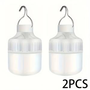 TEMU 캠핑용 휴대 전기등 2개 세트, 이동식 LED 캠핑 라이트 벌브 - USB 충전, 3가지 조명 모드, 텐트 걸이용, 야외 모험 및 비상 사용에 완벽