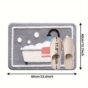 TEMU 1개 미끄럼 방지 플러시 욕실 매트, 거품 & 빨간 손잡이 디자인 - 물 흡수기 세탁 가능 폴리에스터 바닥매트 (19.7