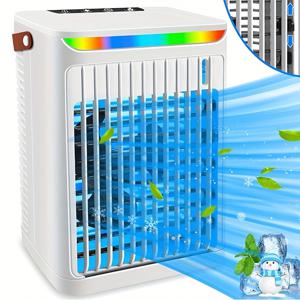 TEMU 휴대용 에어컨, 개인 미니 냉각 팬 5단 풍속, 680ml 증발식 에어컨, 7개 LED 조명, 방/침실/사무실용 2중 차가운 안개 가습기 팬|이동식에어컨|휴대용에어컨|에어컨선풍기