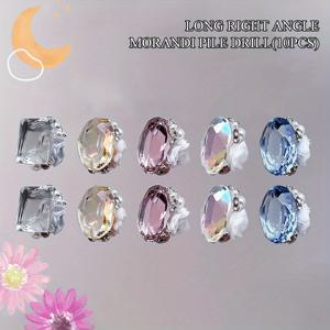 TEMU 6pcs/ 10pcs 캔디 네일 아트 - 5가지 색상 (모라니 그레이, 핑크, 노란색, 오로라 판타지, 하늘색), 우아하고 빛나는, 대형 라인스톤 합금 네일 아트 장식 액세서리, DIY 네일 아트 장식 세트, 데이 봄과 여름