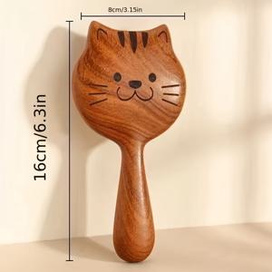 TEMU 1개 매력적인 새끼 고양이 모양의 솔리드 우드 마사지 빗, 여성용 에어 쿠션 두피 & 경락 도구, 머리와 두피 마사지를 위한 밀도 높은 브리슬, 치료 빗|재미있는 디자인|자연 목재 무늬